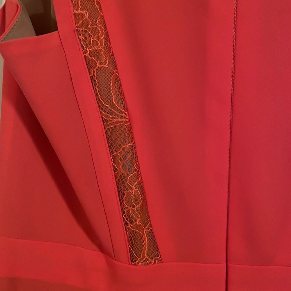 BCBGMaxAzria Coral Pleated Fit-and-Flare Dress with Gold Trim - Picture 3 of 5